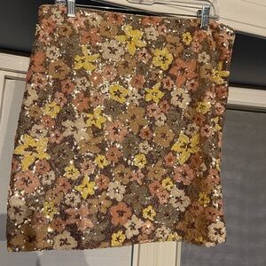 LOFT Sequined Floral Mini Skirt in Yellow, Pink, Brown